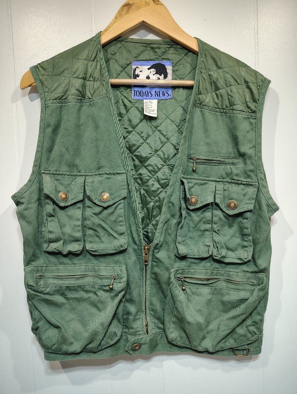 Todays News Vintage Hunting Fishing Vest Small Olive Green